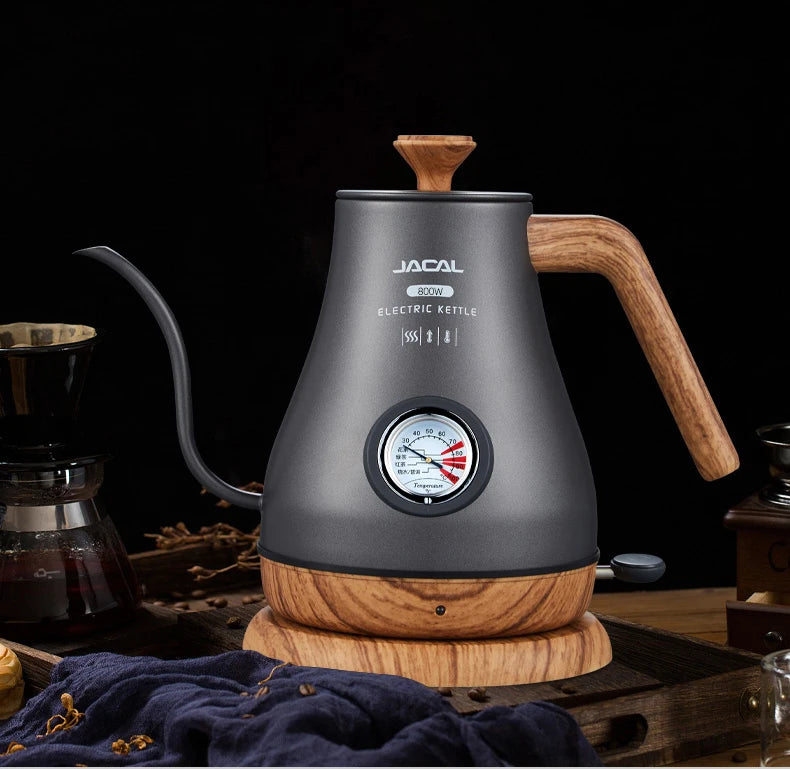 1.0L Electric Kettle Retro Gooseneck Hand Brewed Coffee Pot Slender Mouth Teapot Stainless Steel Liner Kettle with thermometer
