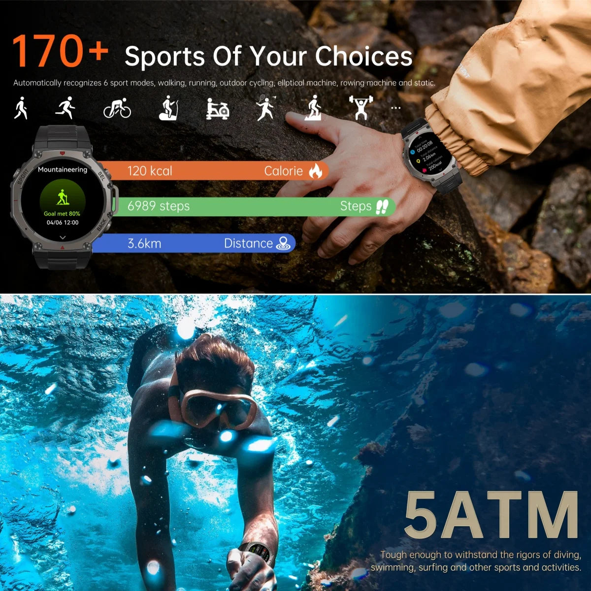 VWAR T-Rex 3 Pro Ultra Dual-Band GPS Military Smart Watch 48mm 10ATM Water-Resistant Compass Altimeter Smartwatch Men