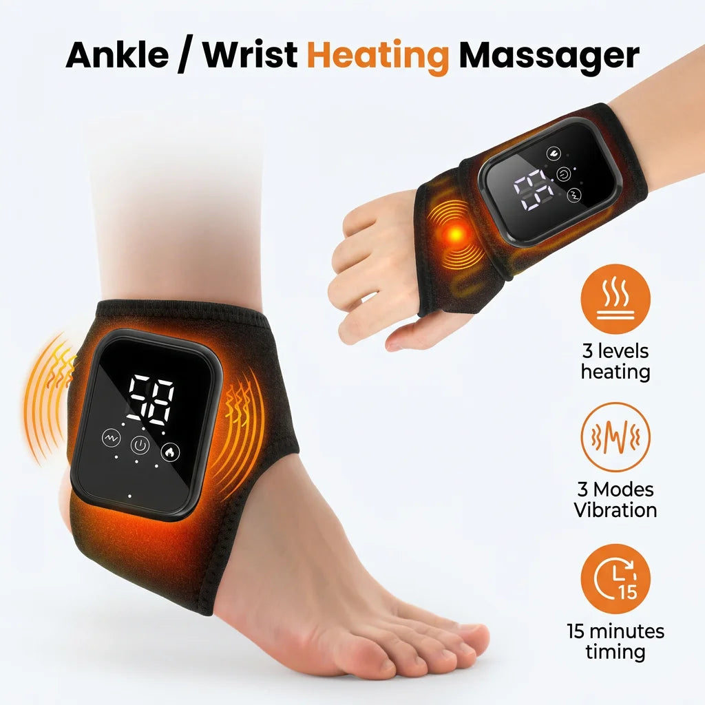 Cordless Heating Ankle Wrist Massager Electric Foot Hand Vibration Massager Warm Ankle Brace Joint Sprain Support Wristband