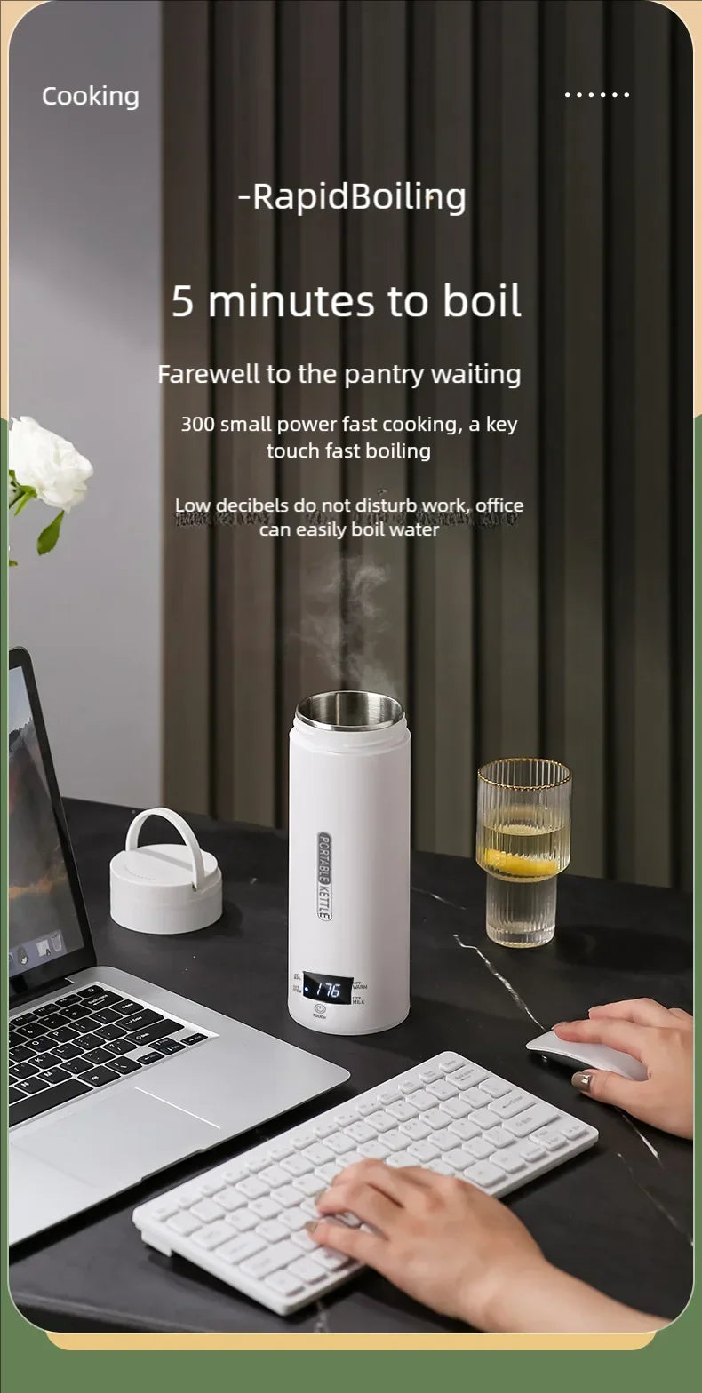 JFBONIN Electric Kettles Portable Tea Coffee Kettle Travel Boil Water Thermal Cup Anti-Scald Water Bottle English Menu