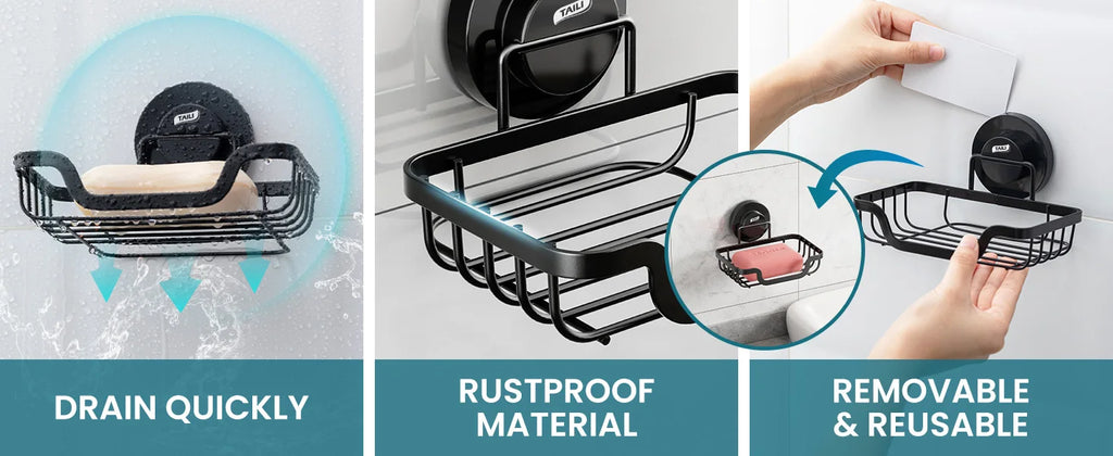 TAILI Soap Holder Bar Soap Dish Suction Cup, Bar Soap Rack for Shower Wall, Draining Soap Saver Tray for Bathroom, Tub, Kitchen