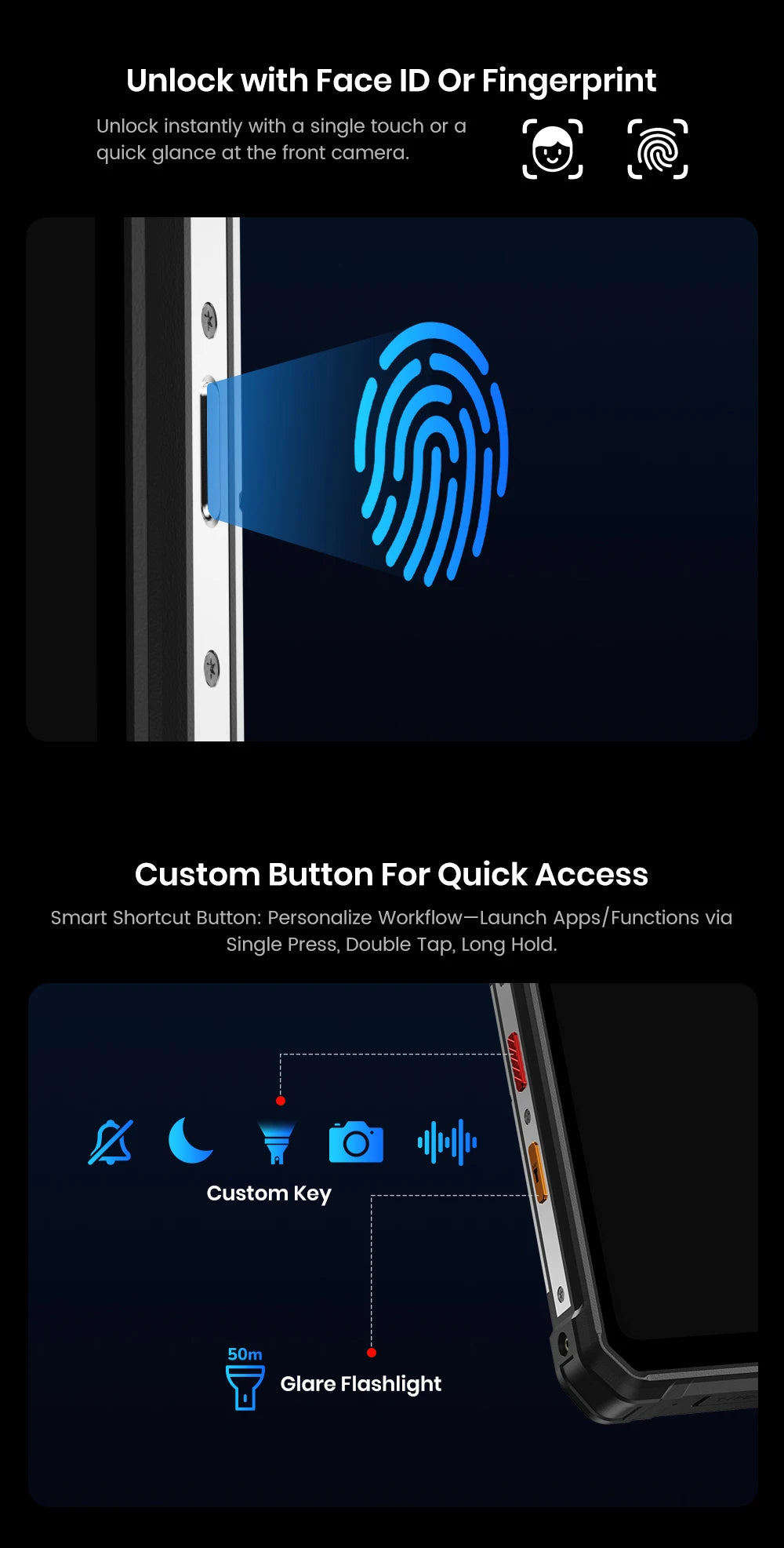 Fossibot Smartphone [F107 Pro 5G] 28000mAh 66W Rugged Mobile Phone 12GB RAM 512GB ROM Android 15 200MP+32MP NFC Dual Flashlights