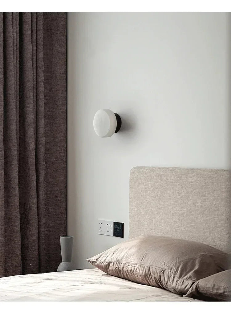 Modern Nordic Wall Sconce Spanish Natural Marble Round Wall Lamp Living Room Hallway Stair Wall Light Bedroom Bedside Lamp