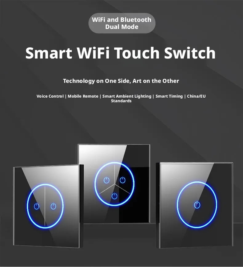 Tuya Smart Life WiFi Smart Touch Switch Tempered Glass Panel WiFi Bluetooth Dual Mode+RF433 Alexa/Google Home Voice Control
