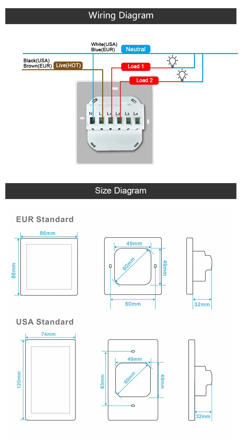 Tuya Smart Home 4-Inch Touch Screen Dual Control Switch 30w Fast Charging Intelligent Control Rechargeable Intelligent Switch