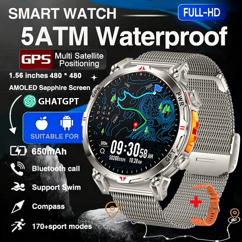 2025 New Professional GPS Sports Smart Watch Outdoor RIDE Run GPS track Swim Watchs Compass Altimeter 5ATM Sports Bracelets Men
