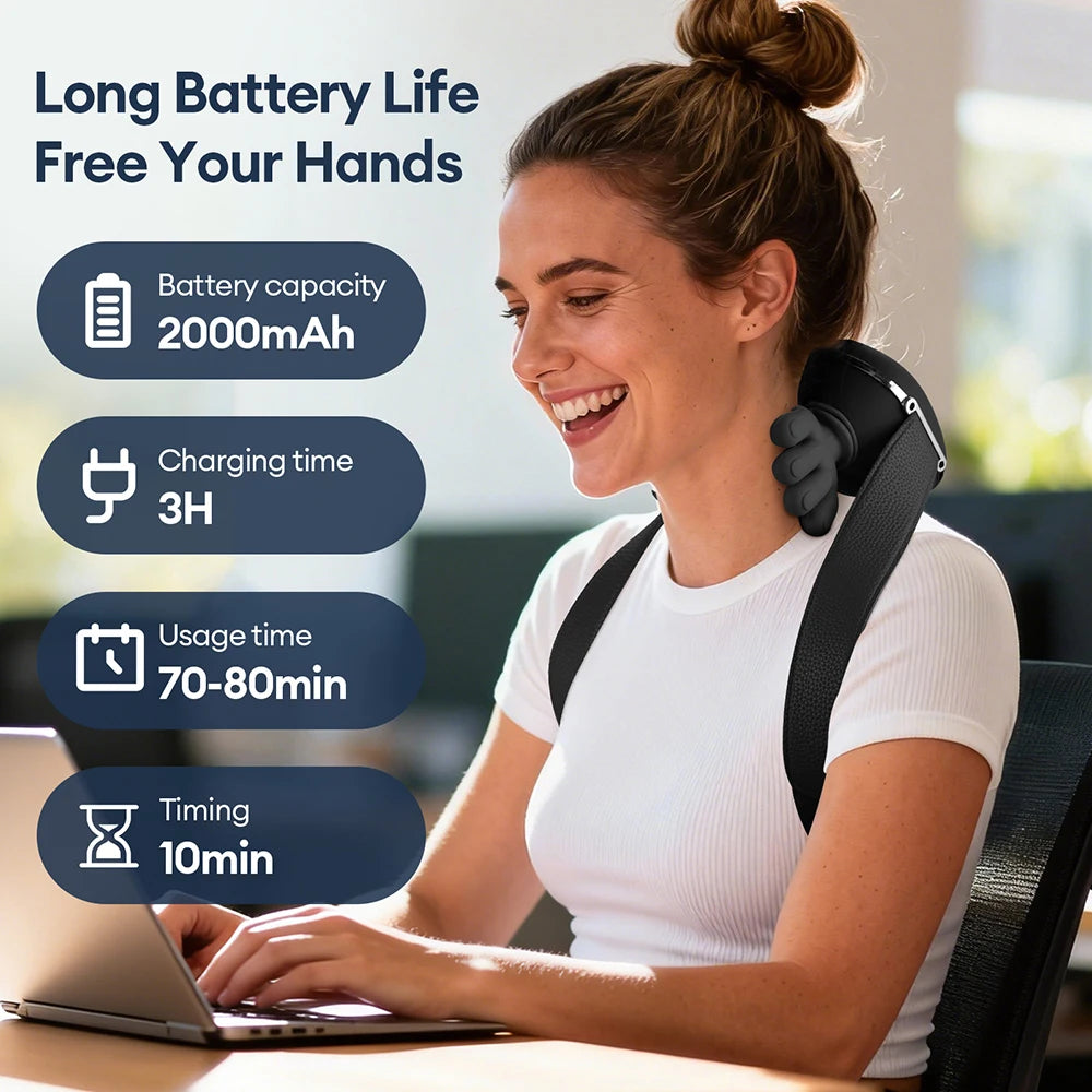 Black 4D Bionic Finger Neck Shoulder Massager Trapezius Neck Cervical Kneading Massage Shawl Brushless Motor Neck masajeador