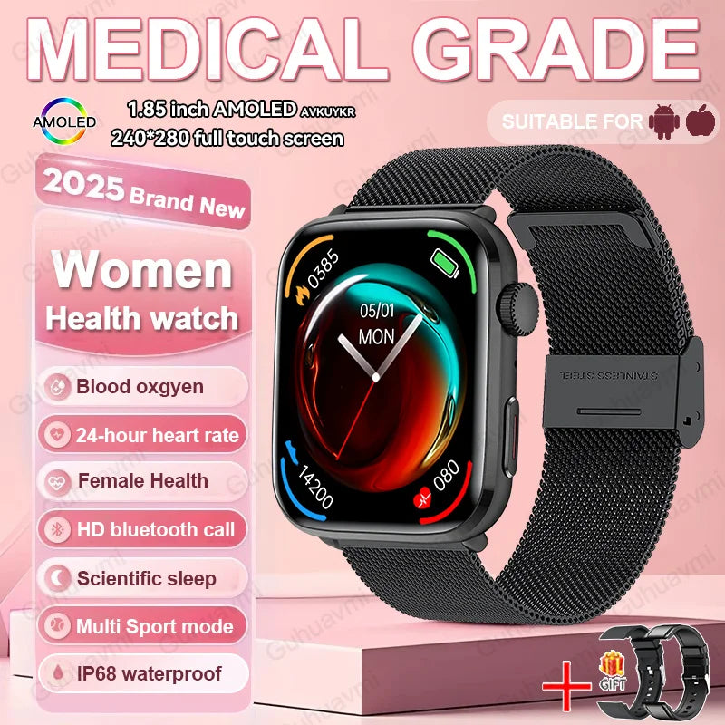 2026 Smart Watch 24/7 Women Health Full Touch Screen BT Call Waterproof Watch Sports Fitness Tracker Health Smartwatch Lady Gift