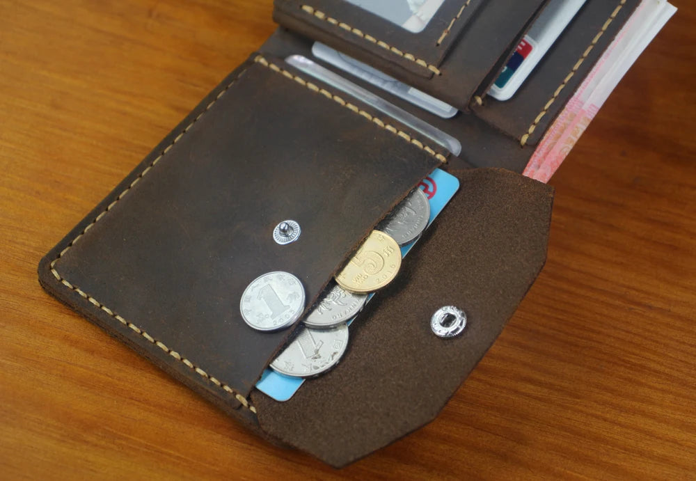 Luxury Handmade 100% Genuine Leather Men Wallet Purse Short Money Clip with Coin Pocket Male Money Bag Multi-Card Wallet Vintage