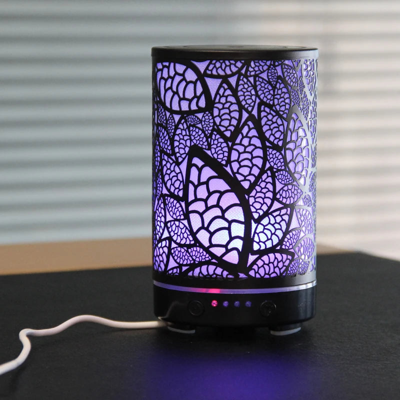 100ML Aroma Diffuser Ultrasonic Humidifier with 7 Color Light, 1H/2H Timer, Auto Shut-Off, Leaf Essential Oil Diffuser for Home