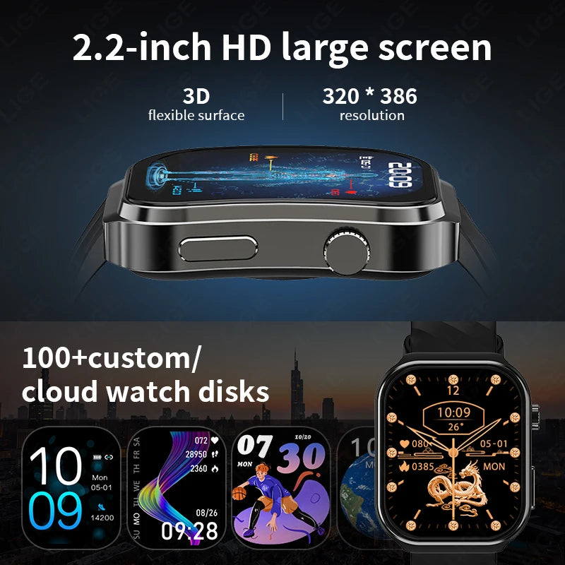 LIGE 2026 New AI Healthy Diagnose Smart Watch Blood Lipid Uric Acid Bluetooth Call Blood Pressure Health Smartwatch Men Women