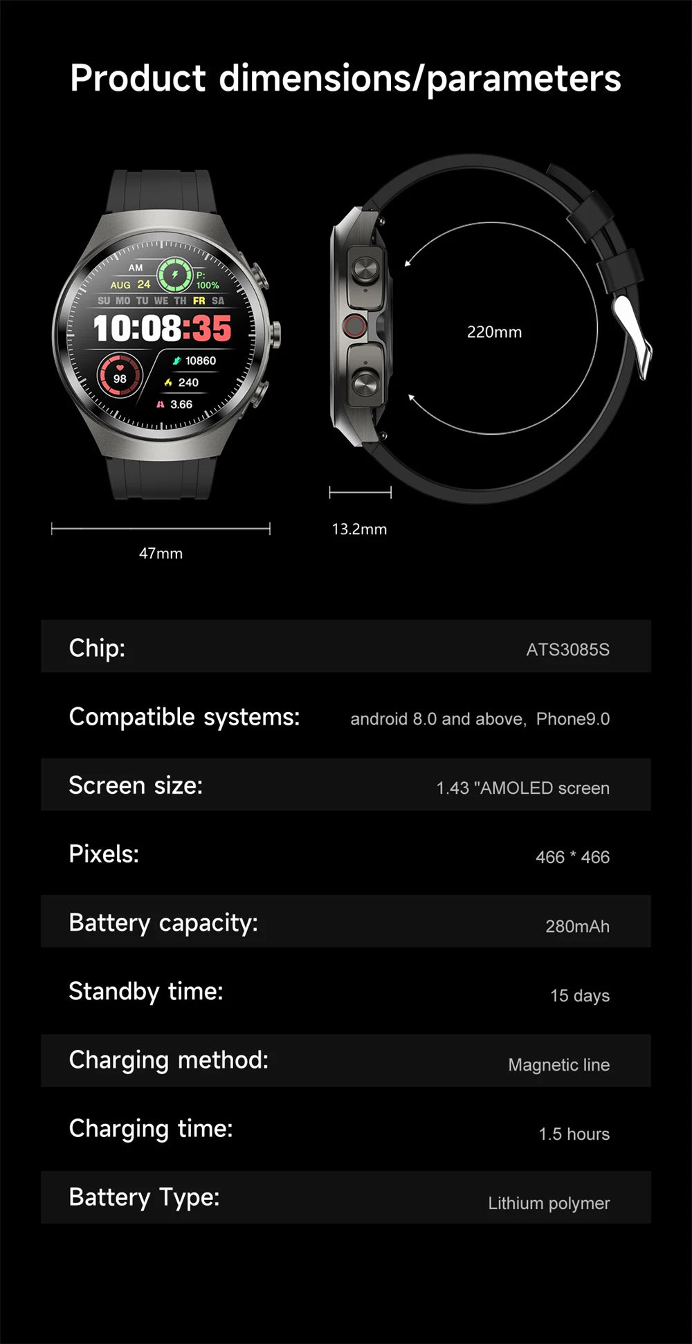 Music Smartwatch With Built-in Headphones Heart Rate Health Monitor 1.43-inch AMOLED HD Screen Men's Watch Women Sports Modes