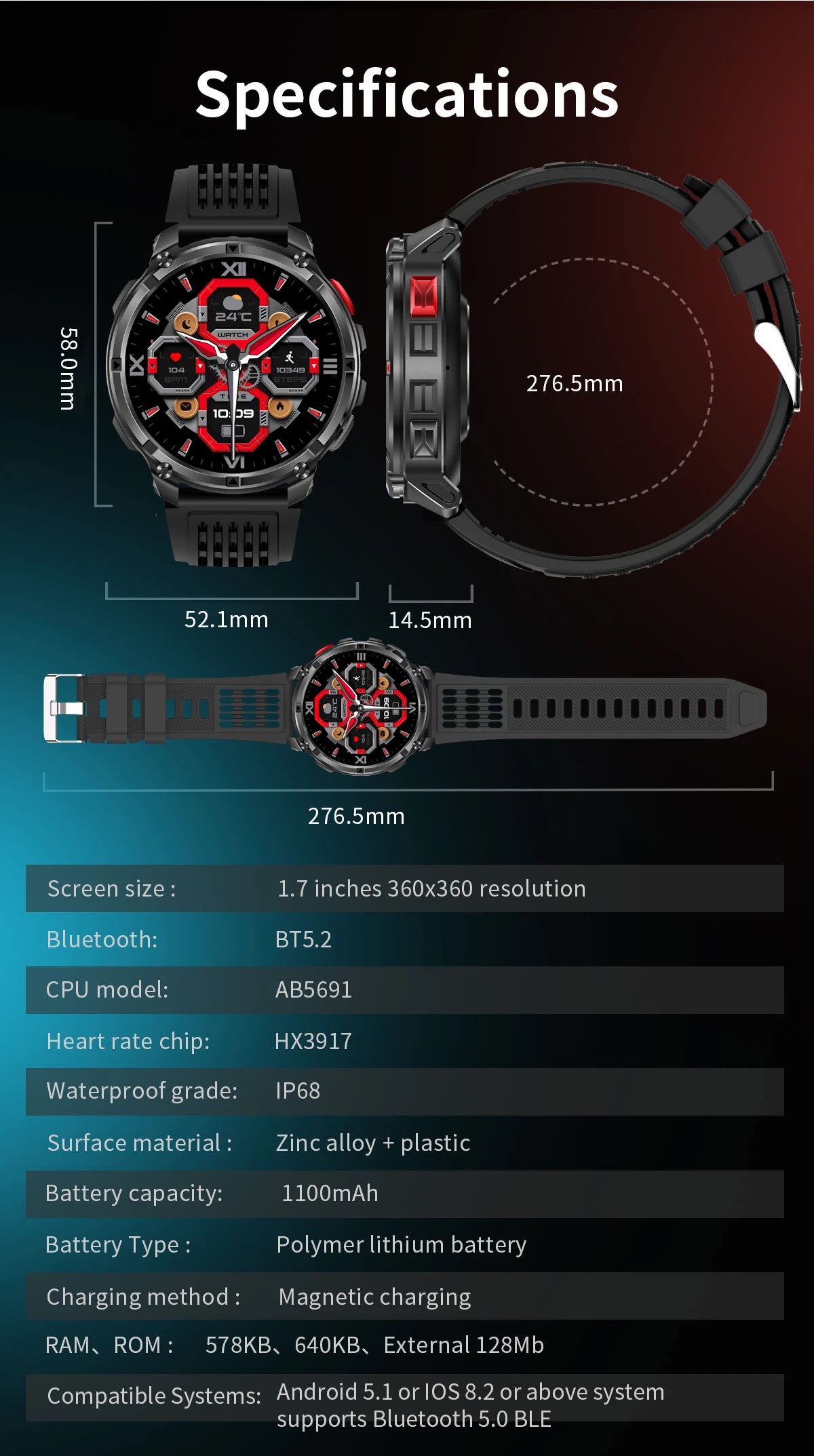 2026 New 1100mah AMOLED Smart Watch Men 170+Sport Fitness LED Flashlight IP69 Waterproof Bluetooth call GPS track Smartwatch iOS