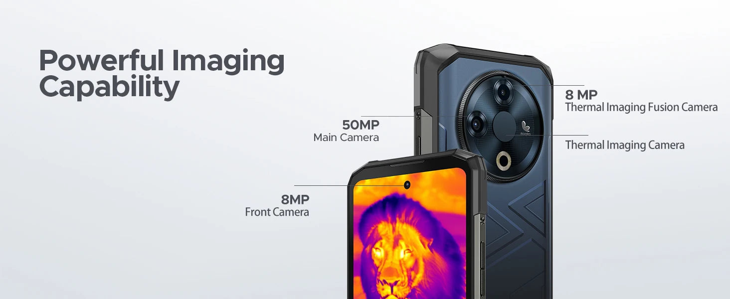 DOOGEE Fire 6 Rugged Phone Thermal Imaging 10400mAh Large Battery 6.56" 16GB(6+10) 256GB 50MP AI Main Camera Mobile Phone