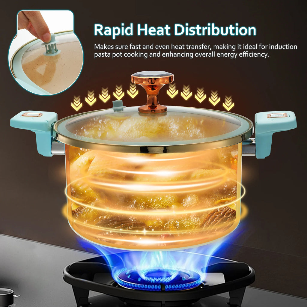 7L Enamel Casserole Pot with Glass Lid, Micro Pressure Cooking Pot with Locking Handles, Nonstick Stockpot for Soup, Stew, Pasta, Gas & Induction Hob