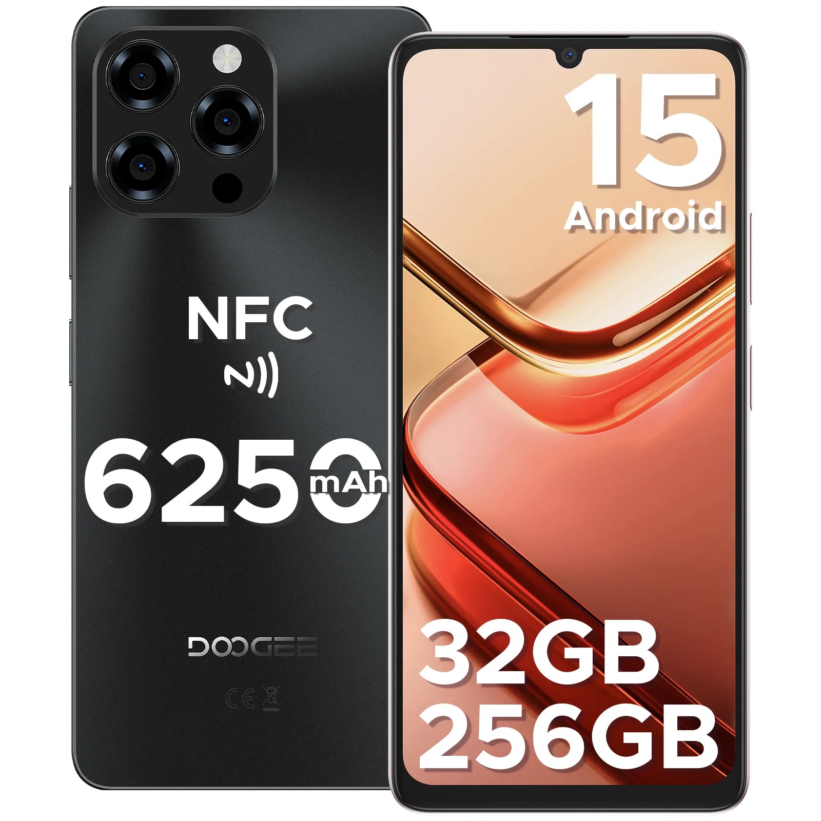 DOOGEE Note58 Pro Smartphone 6.75" HD+ Display 32GB(8+24) 256GB 6250mAh Battery NFC Widevine L1 Android 15 Mobile Phone