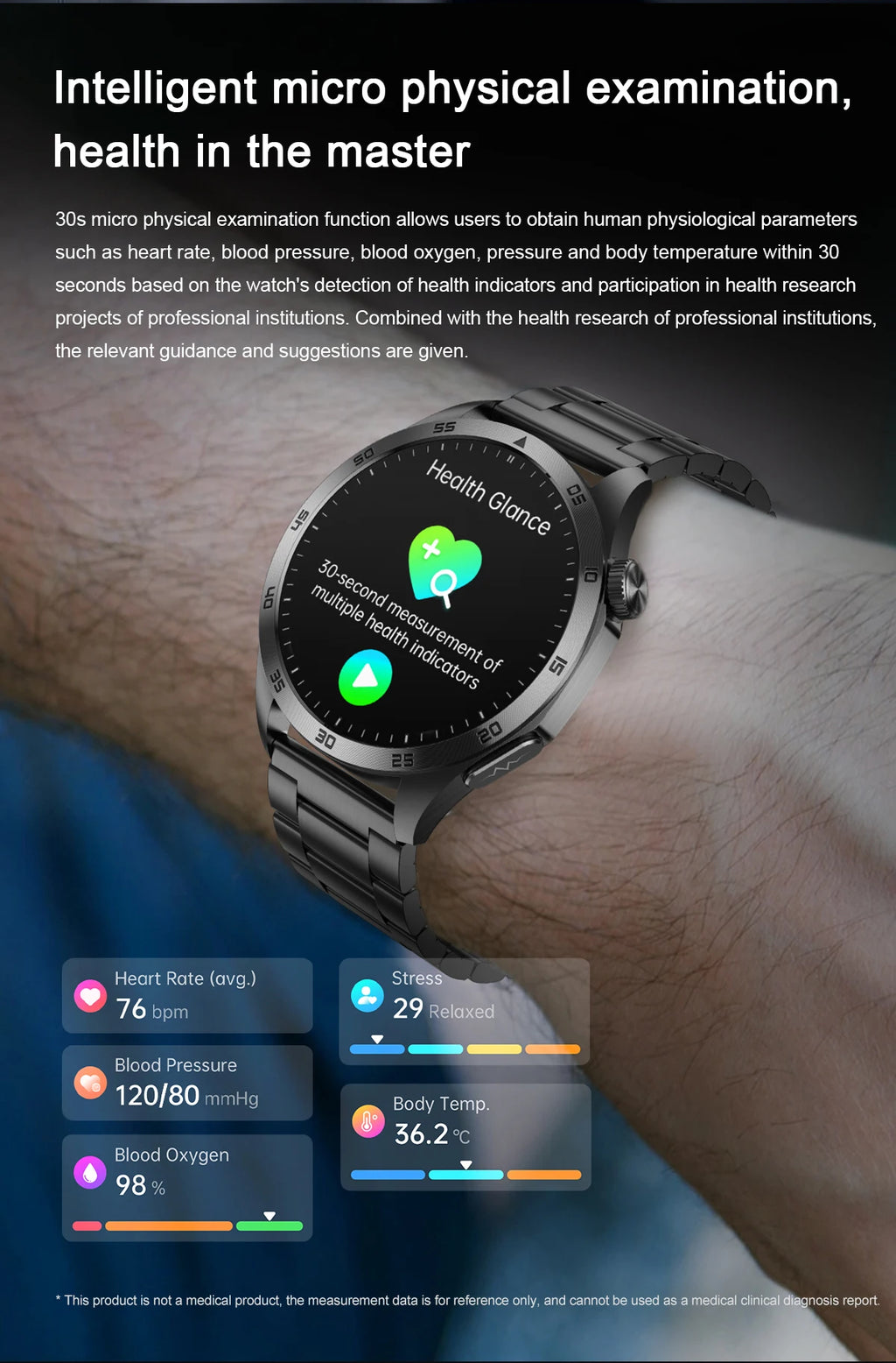 For iOS Android New Health Measurement SmartWatch Men Blood Oxygen Uric Acid ECG+PPG Body Blood Pressure HD Bluetooth Call Watch