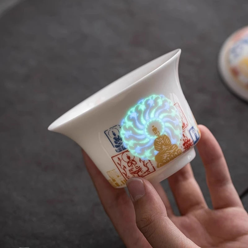 Chinese Style Dunhuang Buddhist Luminous Ceramic Tea Cup Personal Master Cup Household Drinking Gift Teacup