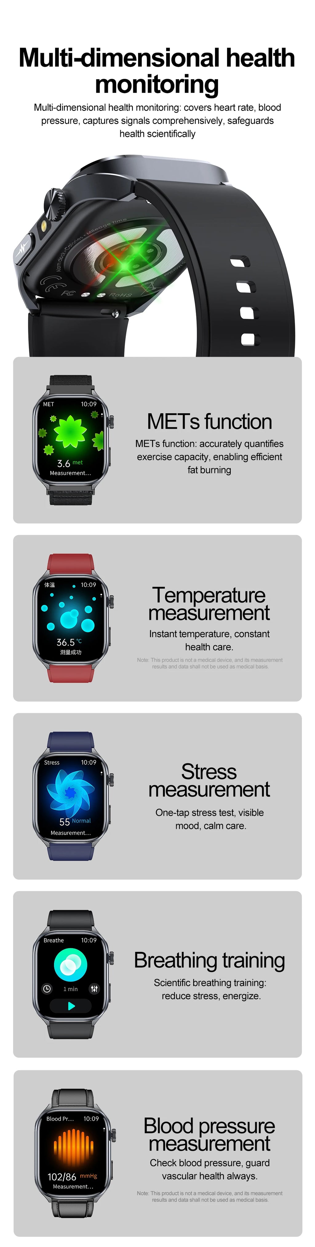 2026New Accurate Diagnosis Smart Watch ECG Blood Oxygen BP Uric Acid Lipids HD AMOLED Screen BT Call Health Smartwatch Men Women