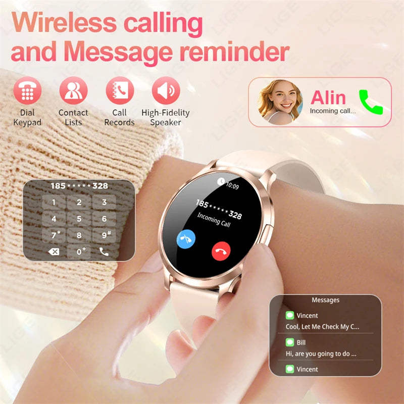 LIGE 2025 Ultra-thin AMOLED Screen Smart Watch Women Sport Fitness Bracelet Custom Watch Face Bluetooth Call Luxury Smartwatch