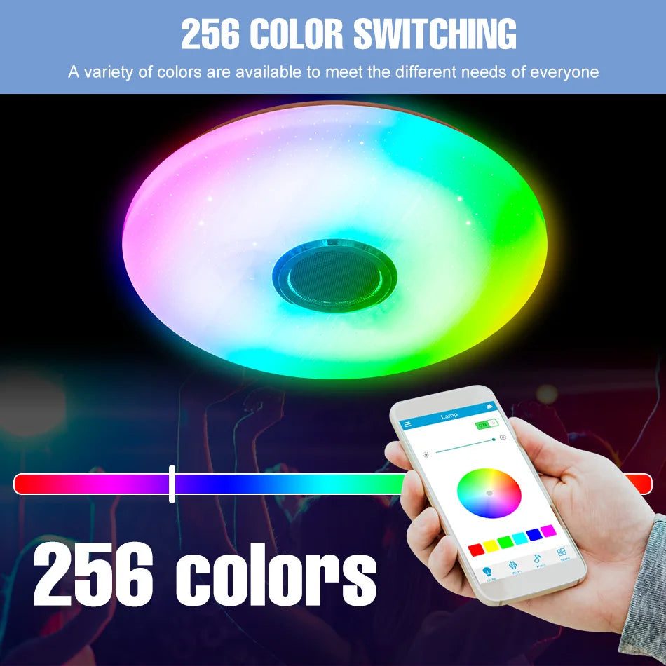 100W RGB LED Smart Ceiling Light AC100-240V Bluetooth Connection APP Remote Control Dimmable Chandelier With Speakers Music Lamp