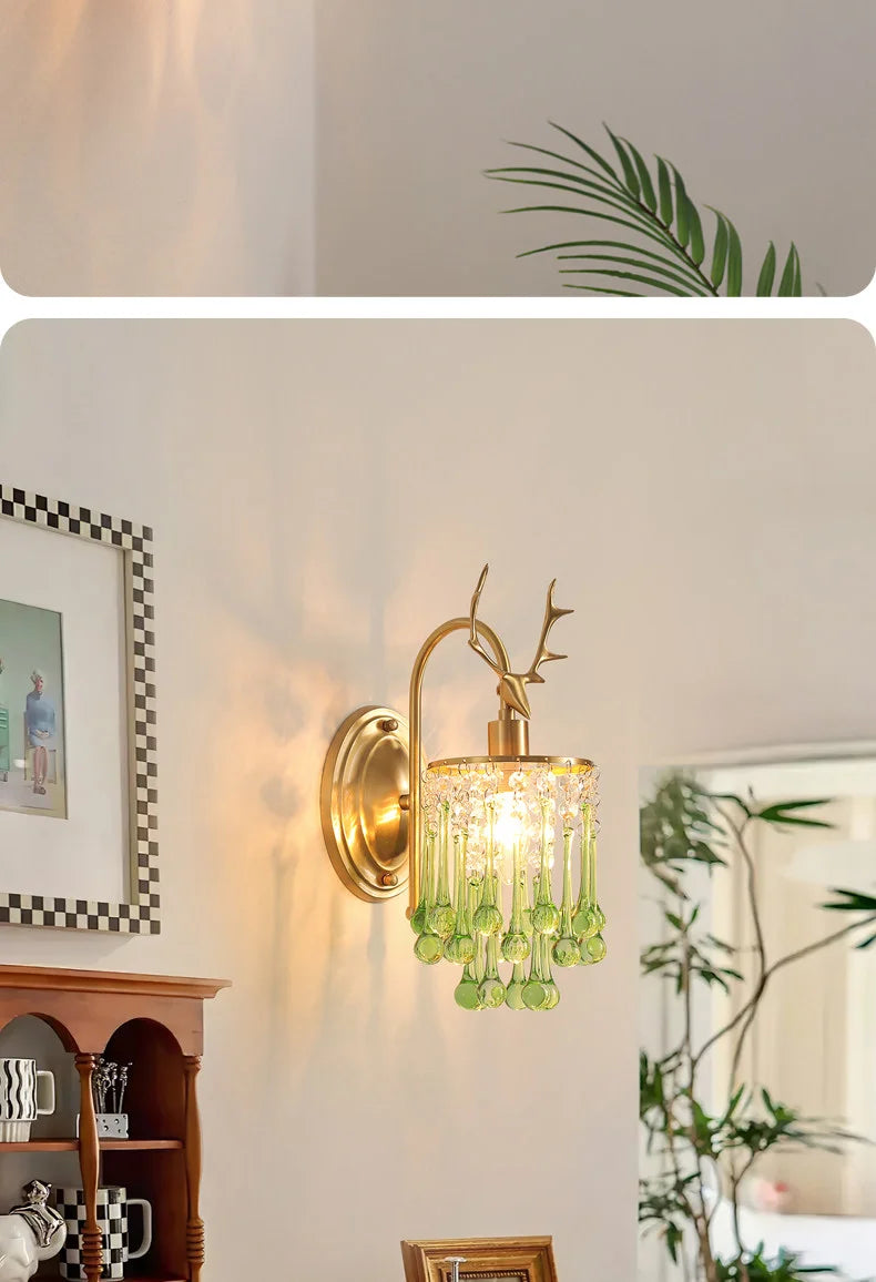 Crystal Wall Lamp - LED American Retro Bedroom Staircase Living Room And Background Wall Light Charging Function Without Wiring