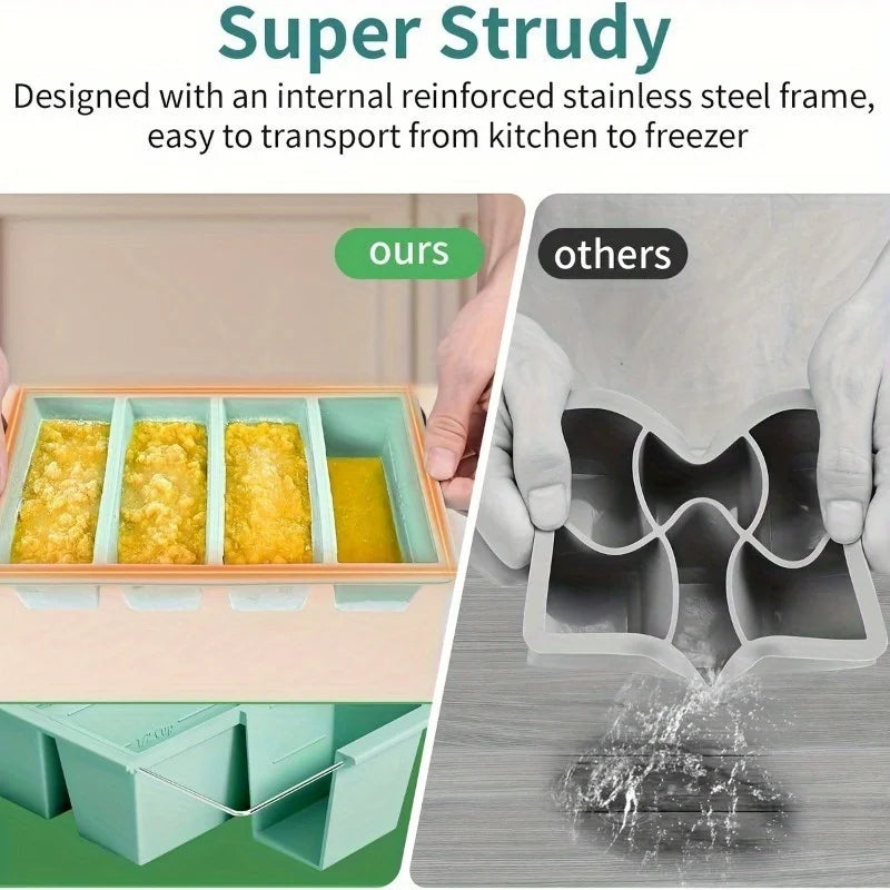 1pc Silicone Freezer Tray with Lid - Durable Kitchen Storage for Soup, Broth & Sauces - Stackable Food Prep Container