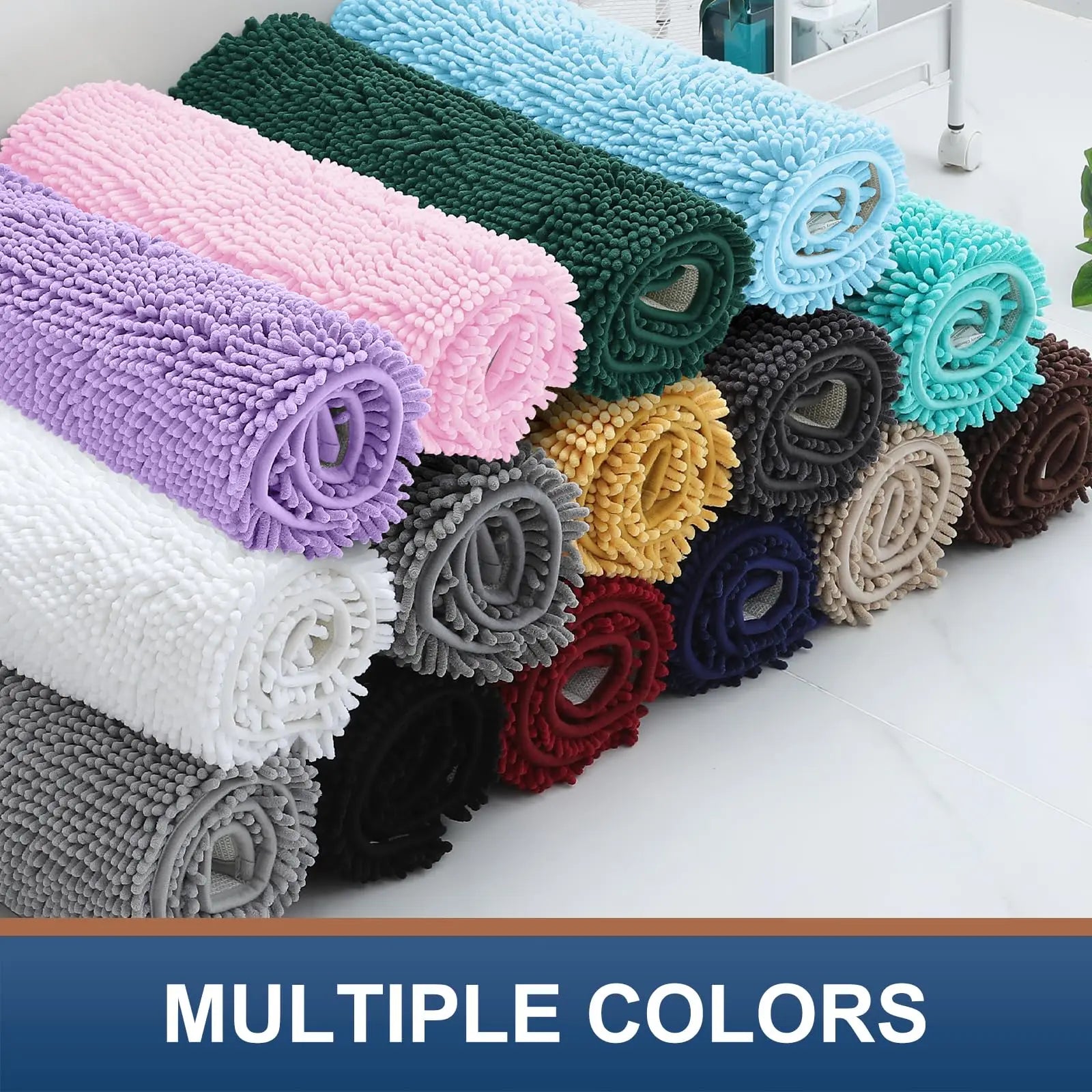 Olanly Chenille Bath Mat Fashion Non-Slips Soft Fluffy Bath Mats For Bathroom Super Absorbent Floor Mats Washable Bathroom Mat