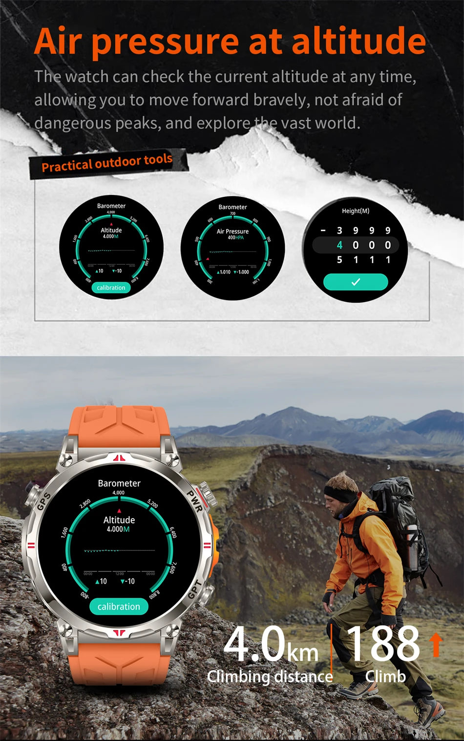 2025 New Professional GPS Sports Smart Watch Outdoor RIDE Run GPS track Swim Watchs Compass Altimeter 5ATM Sports Bracelets Men