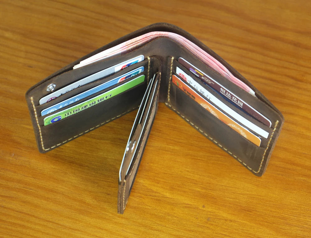 Luxury Handmade 100% Genuine Leather Men Wallet Purse Short Money Clip with Coin Pocket Male Money Bag Multi-Card Wallet Vintage