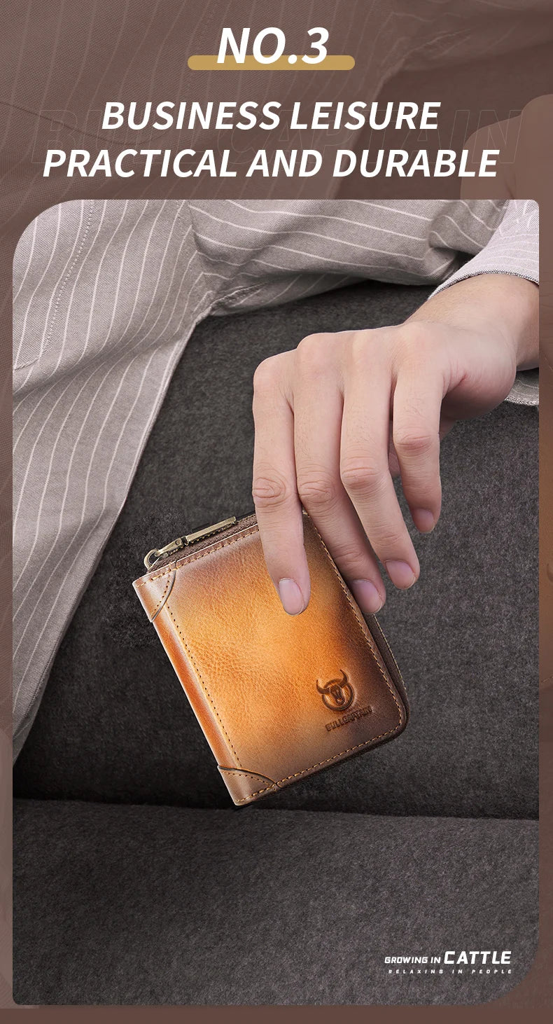 BULLCAPTAIN Genuine Card Bag Men's Casual Business Credit Card Holder Multifunctional RFID Anti-Theft 11 Card Slots Coin Purse