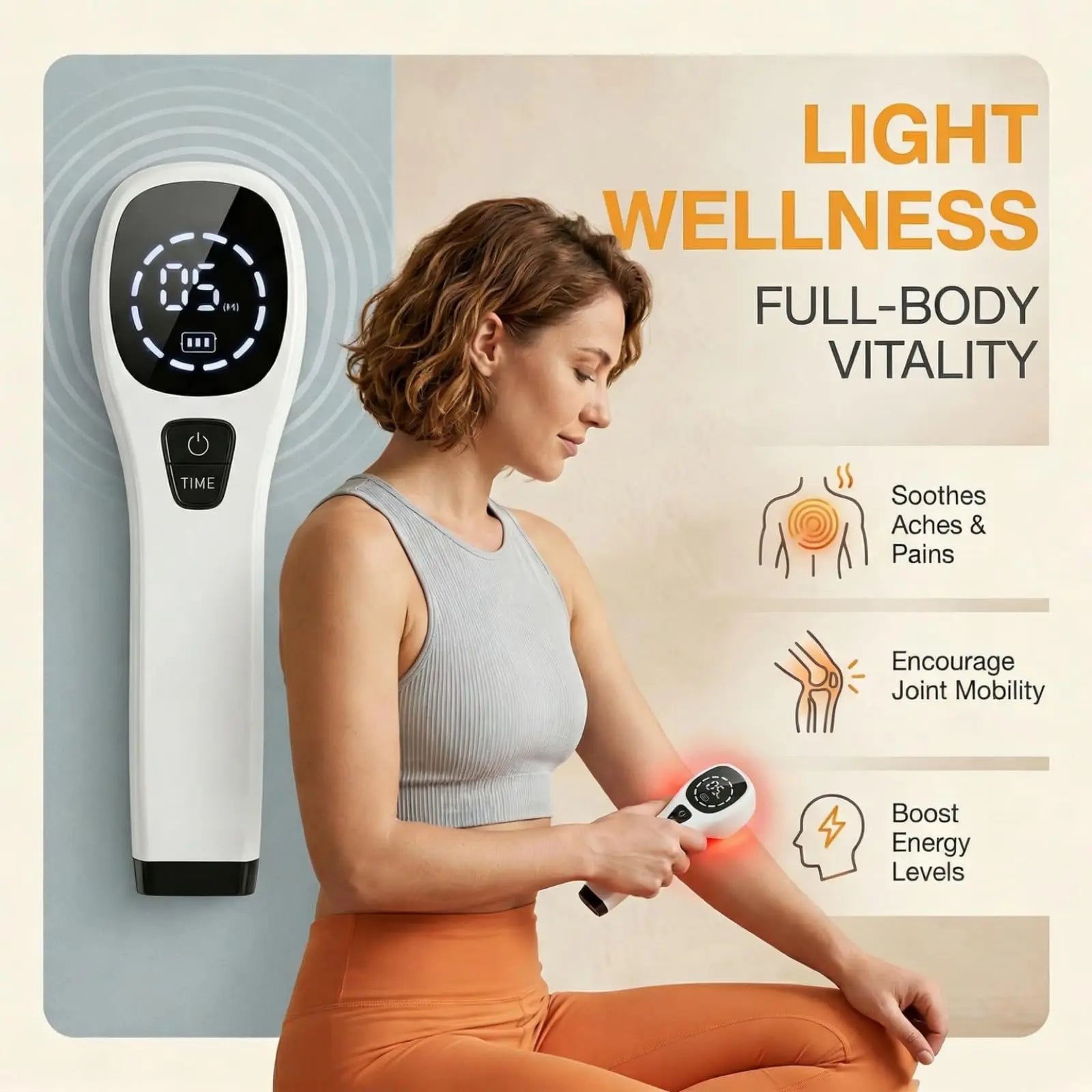 Red Light Therapy Device Handheld 650nm 808nm Low Level Laser Pain Relief Massager Portable Infrared Light Therapy Wand for Face Body Muscle Neck Shoulder Knee Back Foot, 12 Red LEDs 2 NIR Beads White
