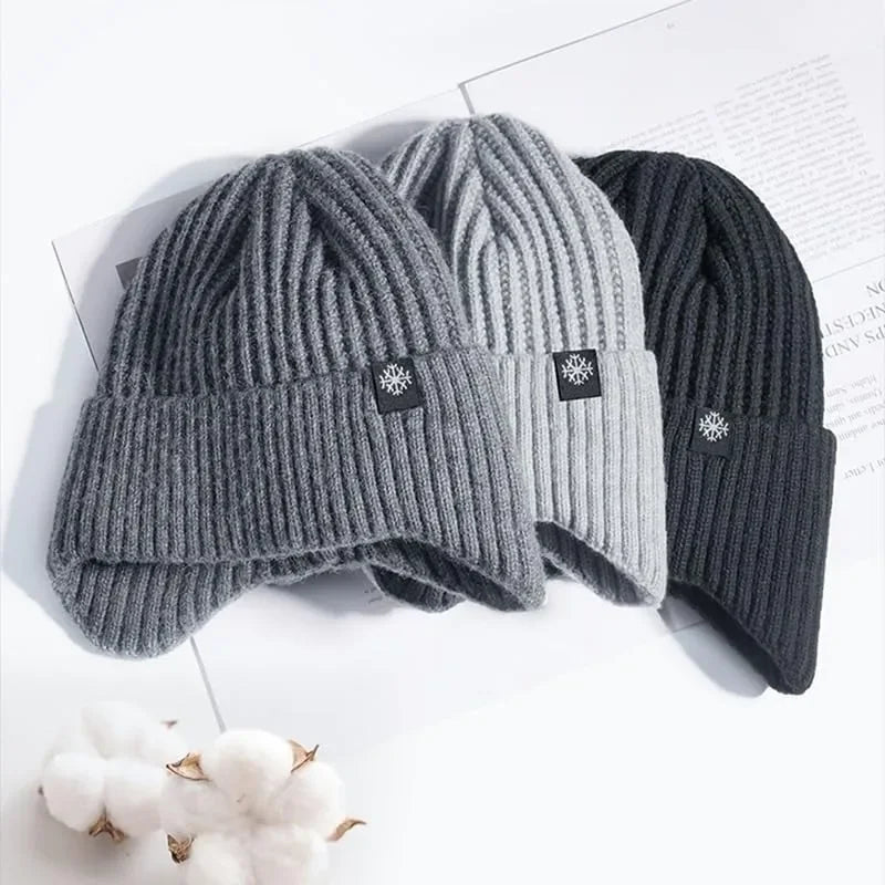 Men Winter Knitted Hat Plush Warmth Peaked Cap Outdoor Earmuff Casual Fashion Faux Fur Lined Bomber Hats Cycling Ear Protection