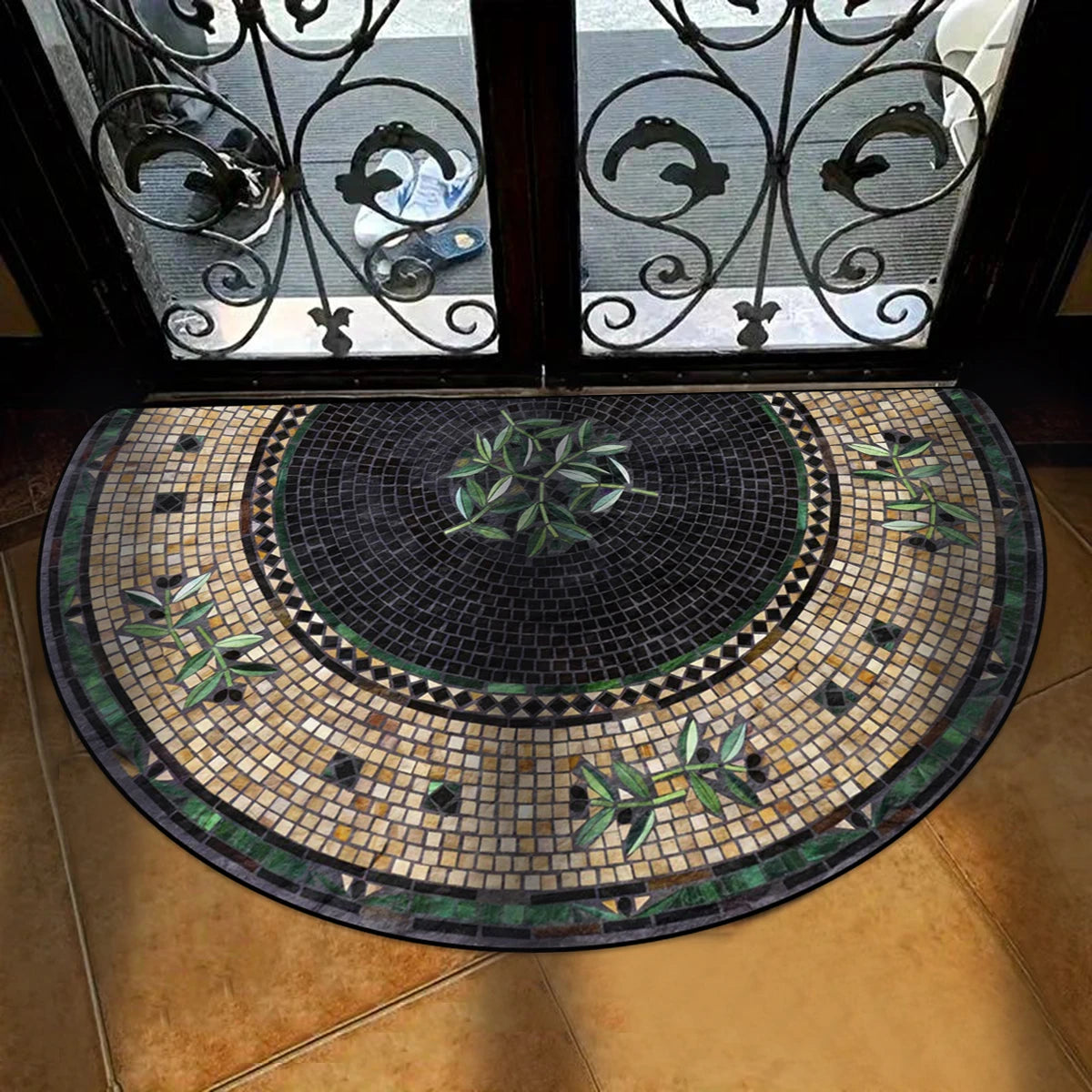 Entrance Carpet Anti-slip Dirt-resistant Wear-resistant Door Rug Semicircular Imitation Marble Texture Welcome Floor Mat 현관 카펫
