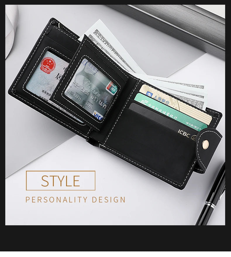 Men's Wallet Men's Short Wallet Youth Fashion Personality Pu Leather Credit Card ID Card Holder Wallet Folding Wallet