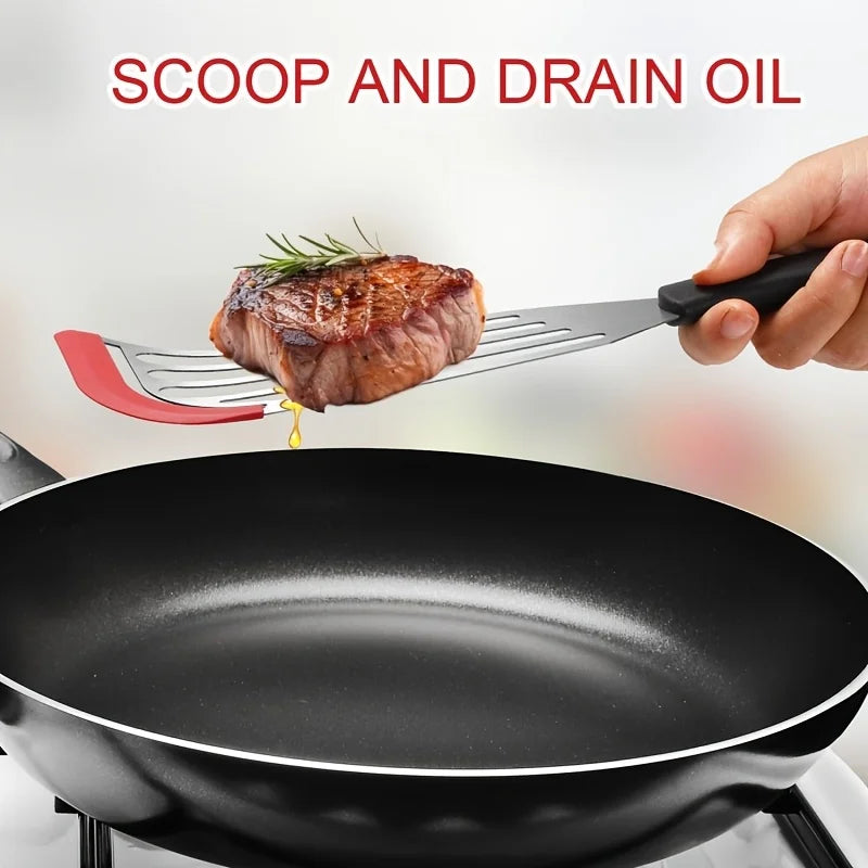 Stainless steel silicone spatula, high temperature resistant frying fish cooking spatula flipper kitchen household steak spatula