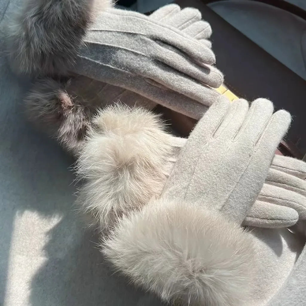 Winter Outdoor New Women's Plush Thick Gloves, Warm Gloves, Cold Resistant Touch Screen Five Finger Riding Gloves