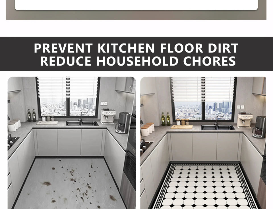Kitchen Rug PVC Waterproof Leather Carpet Oil-proof Non-Slip Floor Mat Black Checkered Rugs Long Strip Carpets Home Decor 주방용 러그