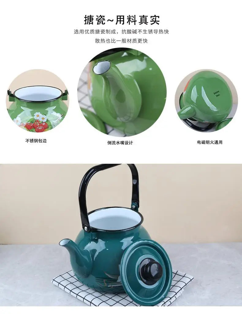 3.5L Large Capacity Porcelain Enameled Tea Pot Perfect for Home or Restaurant Use Tea Kettle Practical and Beautiful