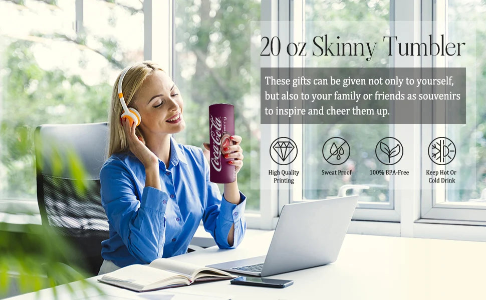 20oz Tumbler Cherry Lemon Orange juice Coke Can Vacuum cup Double Stainless Steel Water Bottle with Straw for Hot or Cold Drinks