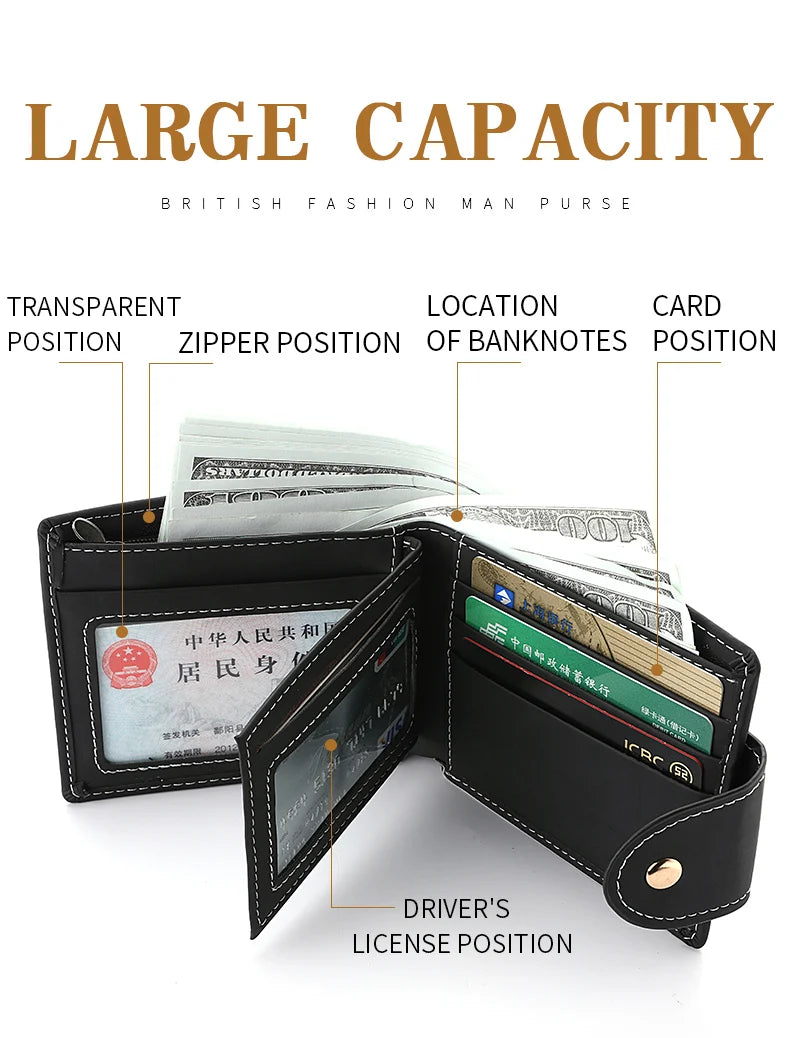 Men's Wallet Men's Short Wallet Youth Fashion Personality Pu Leather Credit Card ID Card Holder Wallet Folding Wallet