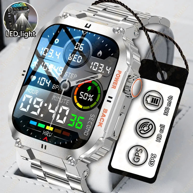 2025 New Outdoor Military Rugged Smart Watch Men's 1.91 Inch AMOLED HD Full Screen Touch LED Light Bluetooth Call Smartwatches