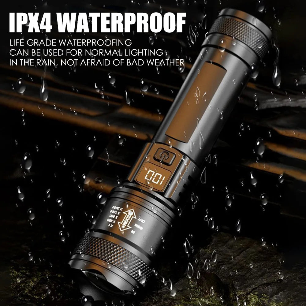 100000LM Super Bright Flashlight Rechargeable LED Torch Long Range Tactical Lamp for Outdoor Waterproof Camping Fishing Lantern