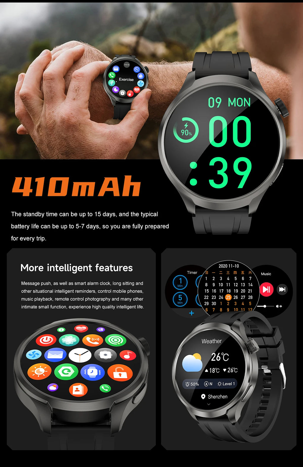 1.85-inch HD Sapphire Glass Smart Watch Men's GPS Movement Track NFC Bluetooth Call  Lingdong Island Health Detection Smartwatch