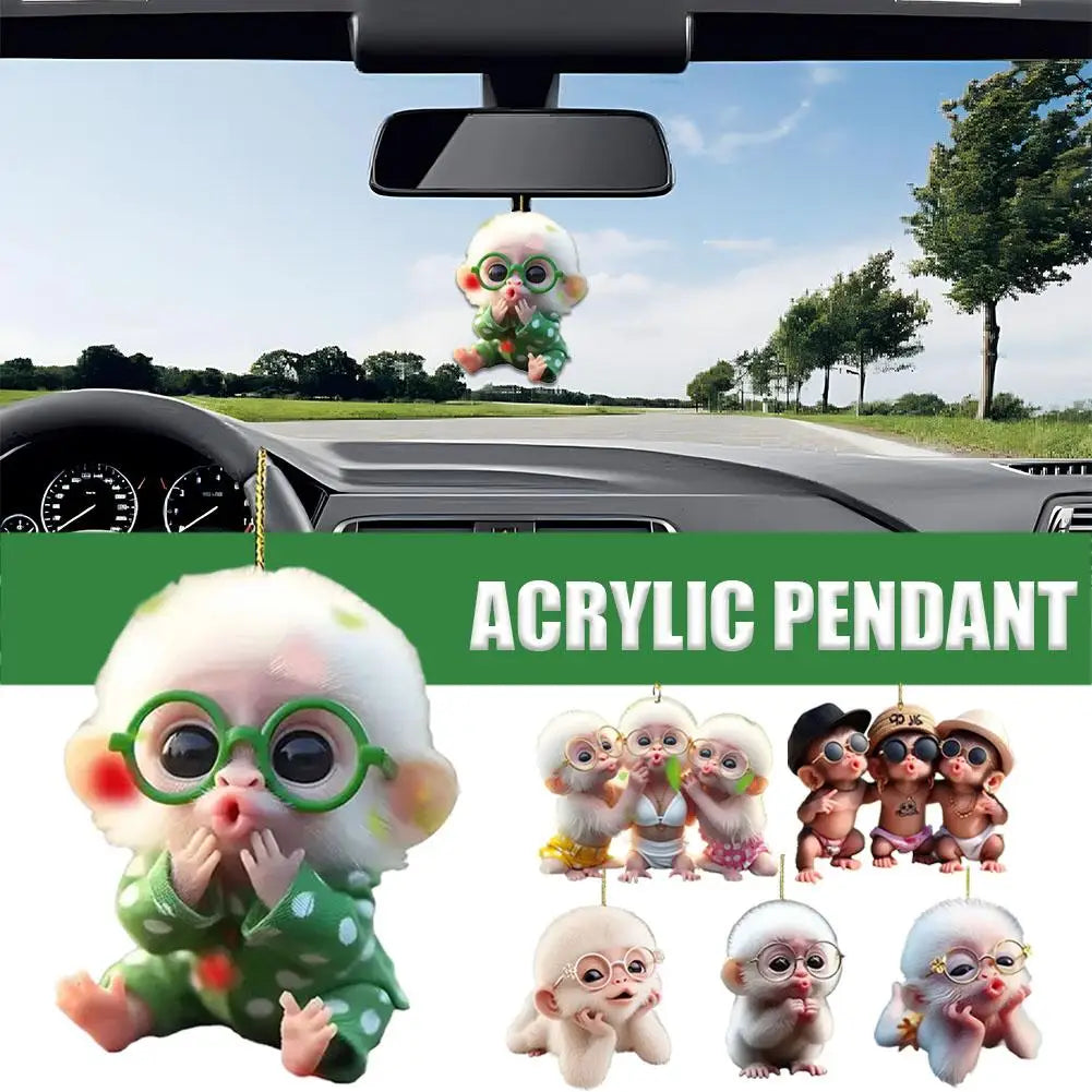2D Acrylic Monkey Pendant Personalized Decor Pendant Christmas Monkey Pendant Acrylic Ornament For Car Cartoon Xmas Tree Decor