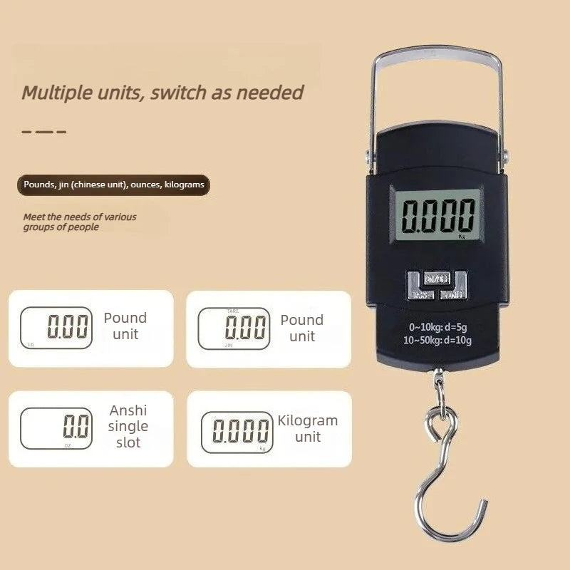 Electronic Kitchen Scale 50kg Capacity, LCD Digital Readout, Compact Hook Scale for Kitchen, Travel and Shipping Use