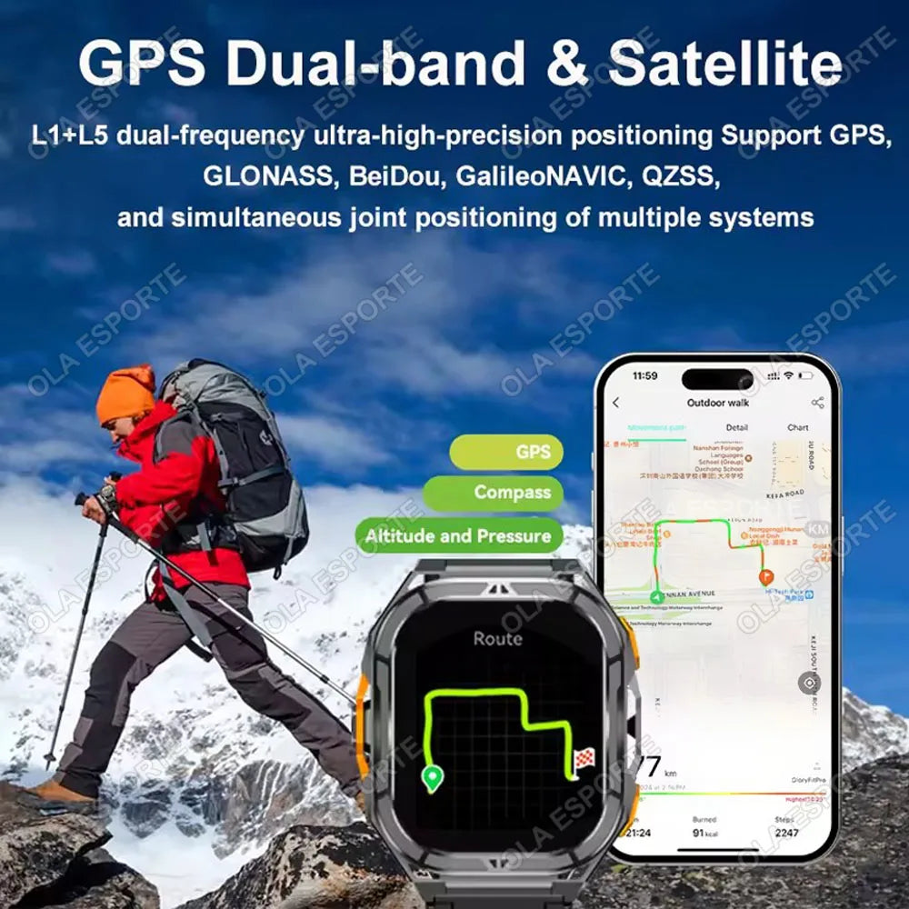 X5 Amoled 5ATM GPS Waterproof SmartWatch Men Built-in Dual-band GNSS Compass Military Sports Tracker Smart Watch Men Women 2025
