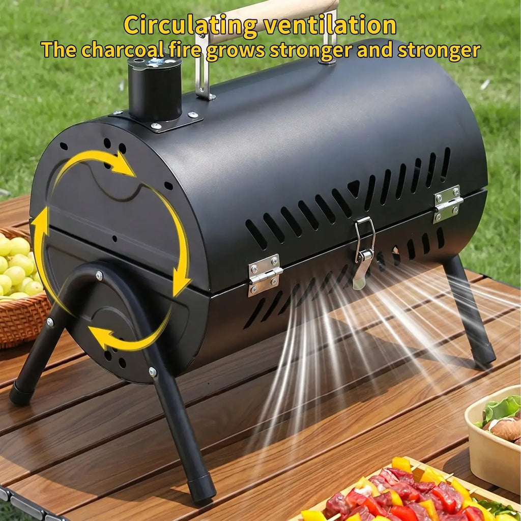 Portable Charcoal Grill - Compact Double Grill with Grill Plate for Camping, Picnics and Garden Use