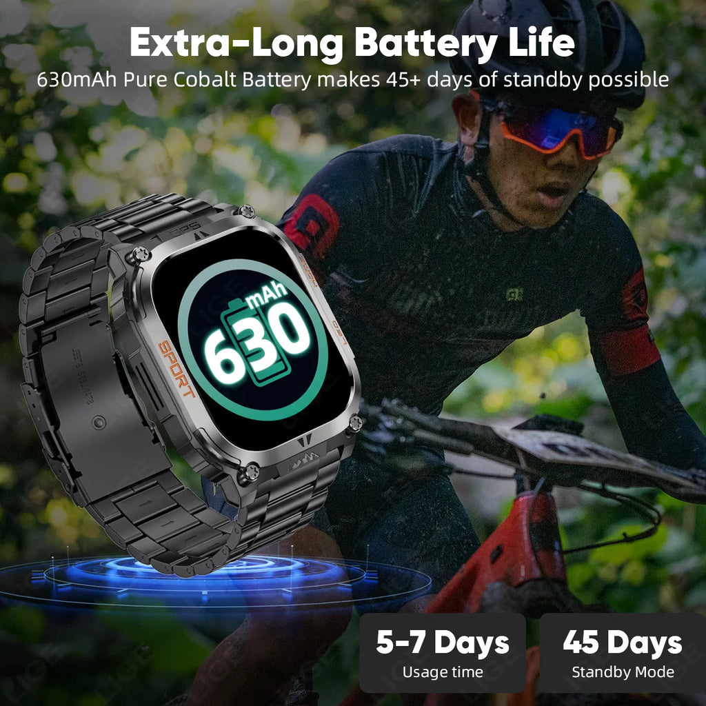 LIGE New GPS Tracking Smart Watch  LED Flashlight 1.96inch HD Screen Compass BT Call Waterproof Sport Smartwatch For Android iOS