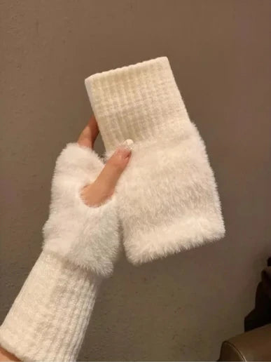 Fashion Winter Mink Velvet Five Finger Gloves Plush Warm Cold-proof Gloves Women Outdoors Cycling Solid Color Wistiti Mittens